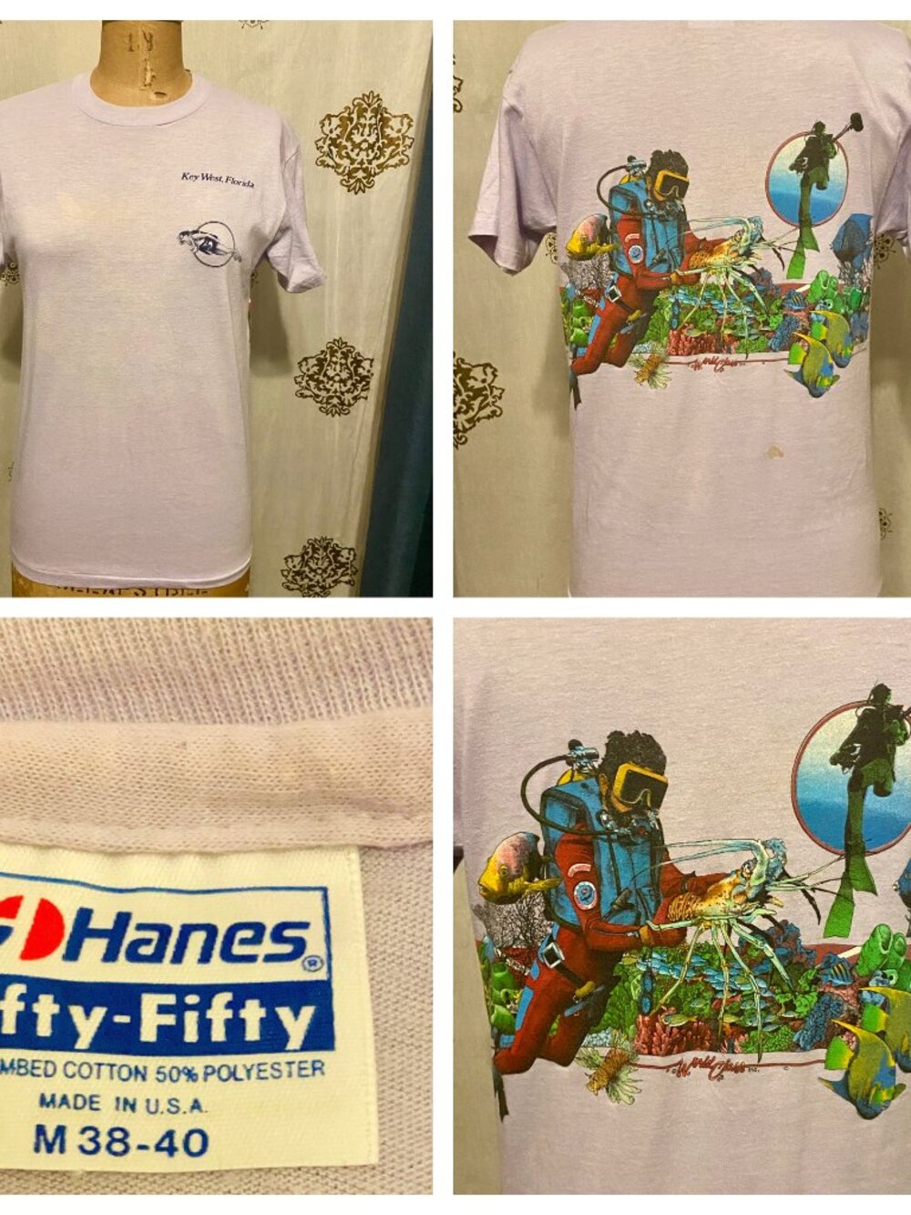 Vintage 80s World Class Inc KEY WEST Scuba Diving T Shirt M Single Stitch USA